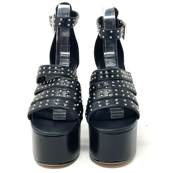 NWOT Lamoda Punk Lolita Black Studded Strap Platform Heeled Sandals Size 8 - Picture 4 of 7